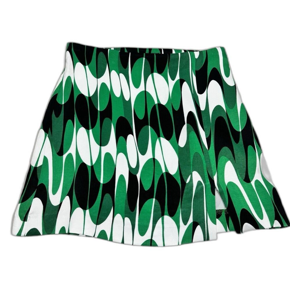 ZARA Abstract Print Mini Skirt Size Small Side Zip Mod Retro White Black Green